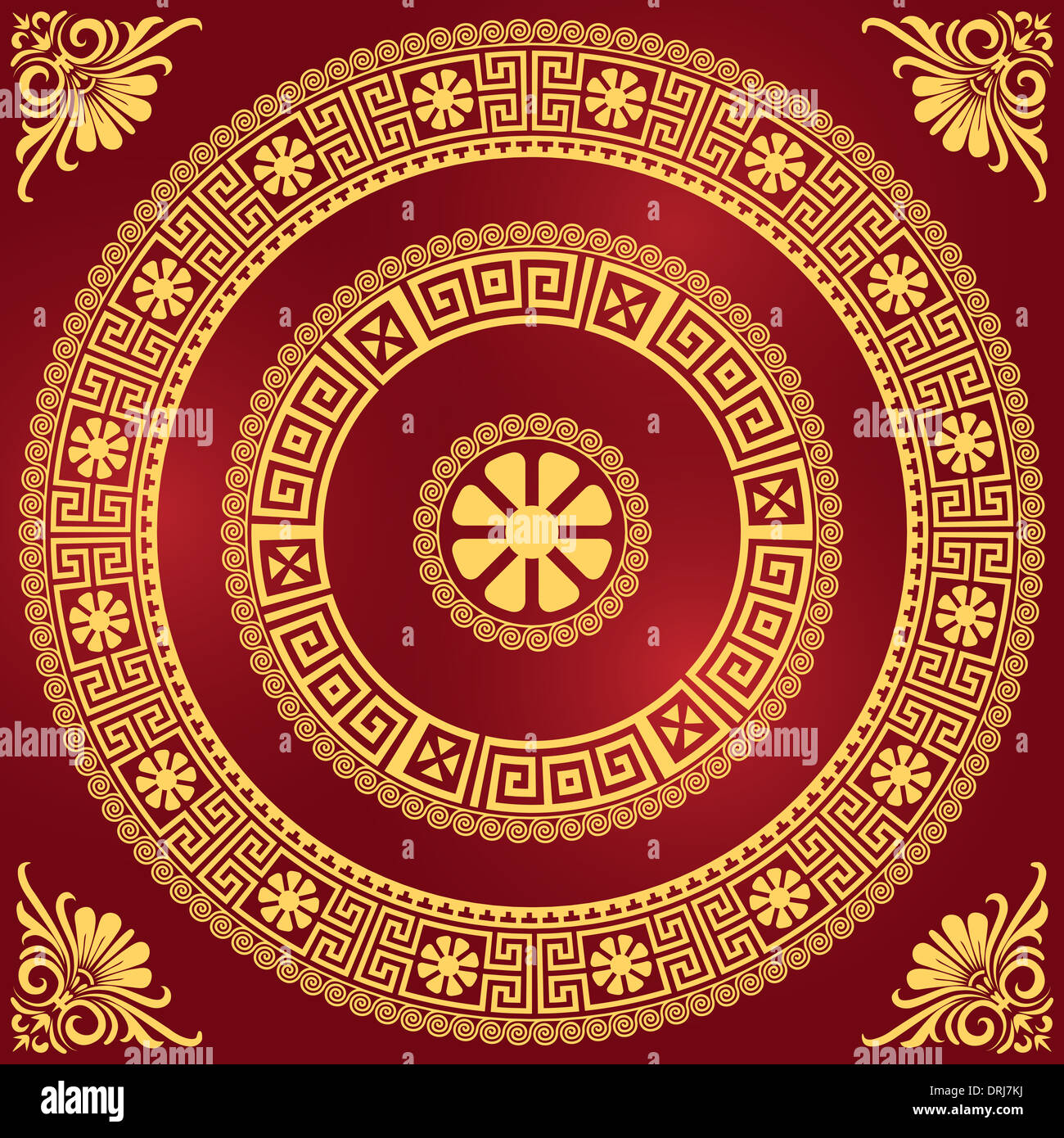 set Traditional vintage golden square and round Greek ornament (Meander ...