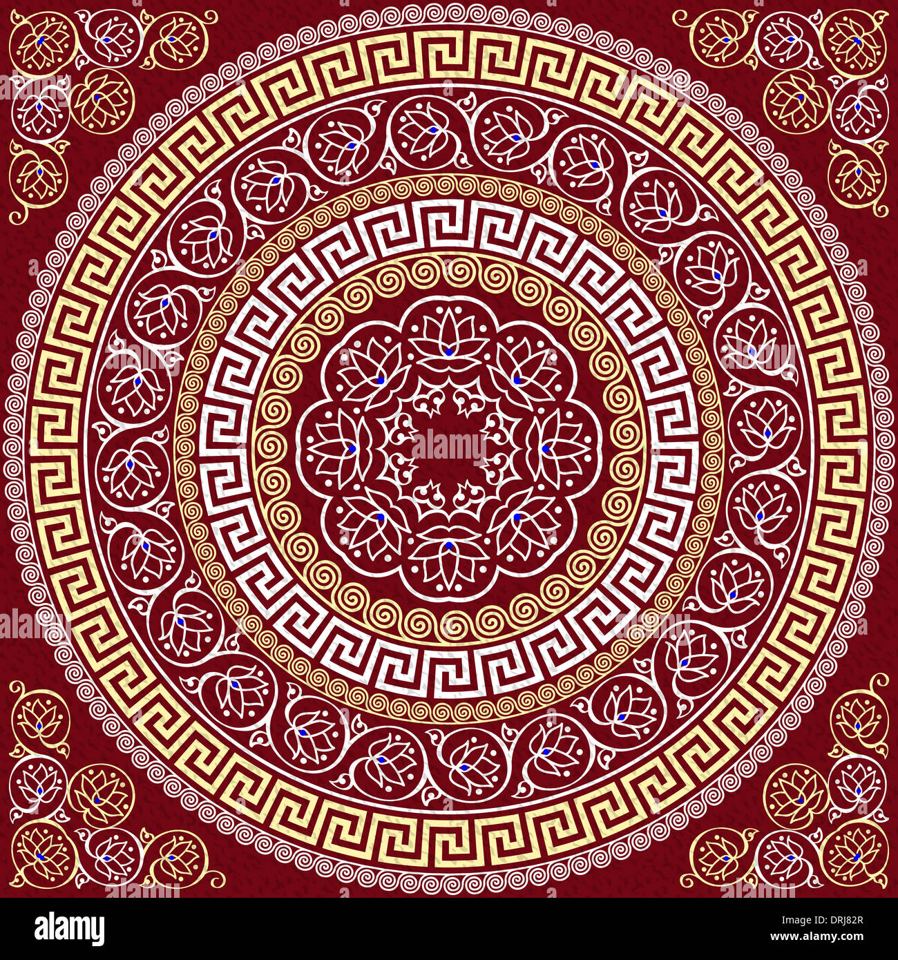 set Traditional vintage golden square and round Greek ornament (Meander ...