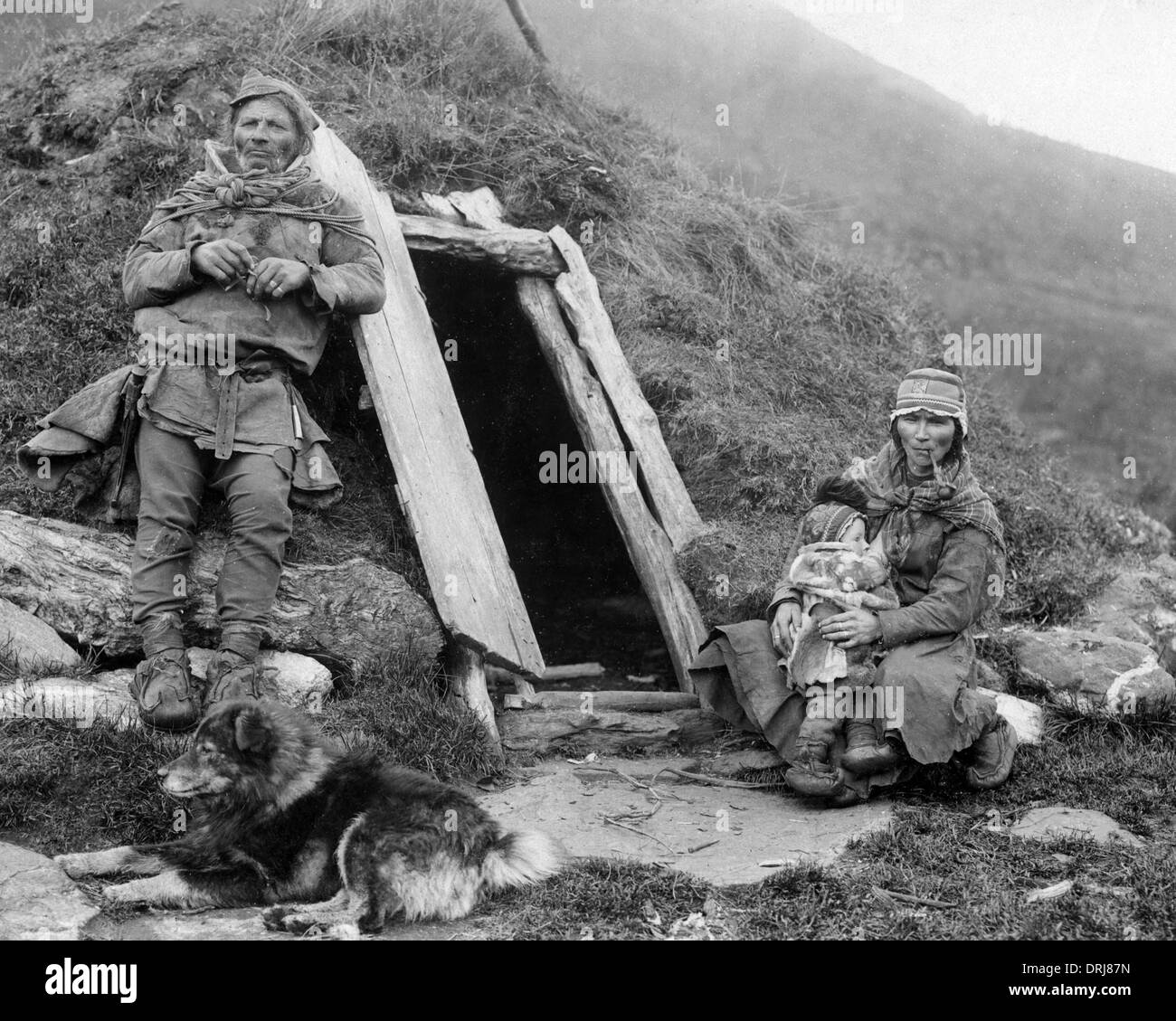 Sami family, Arctic area of Sapmi Stock Photo