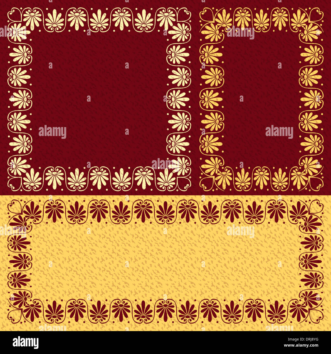 set Traditional vintage golden floral Greek ornament (Meander) on a red ...