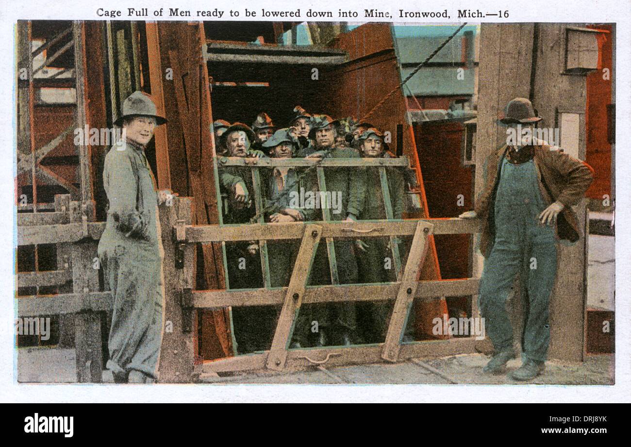 Miners - Ironwood, Michigan - Lowered into pit Stock Photo
