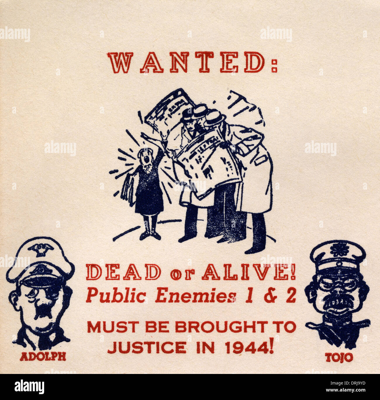 WWII - Wanted! Hitler and Admiral Tojo- First Day Cover Stock Photo