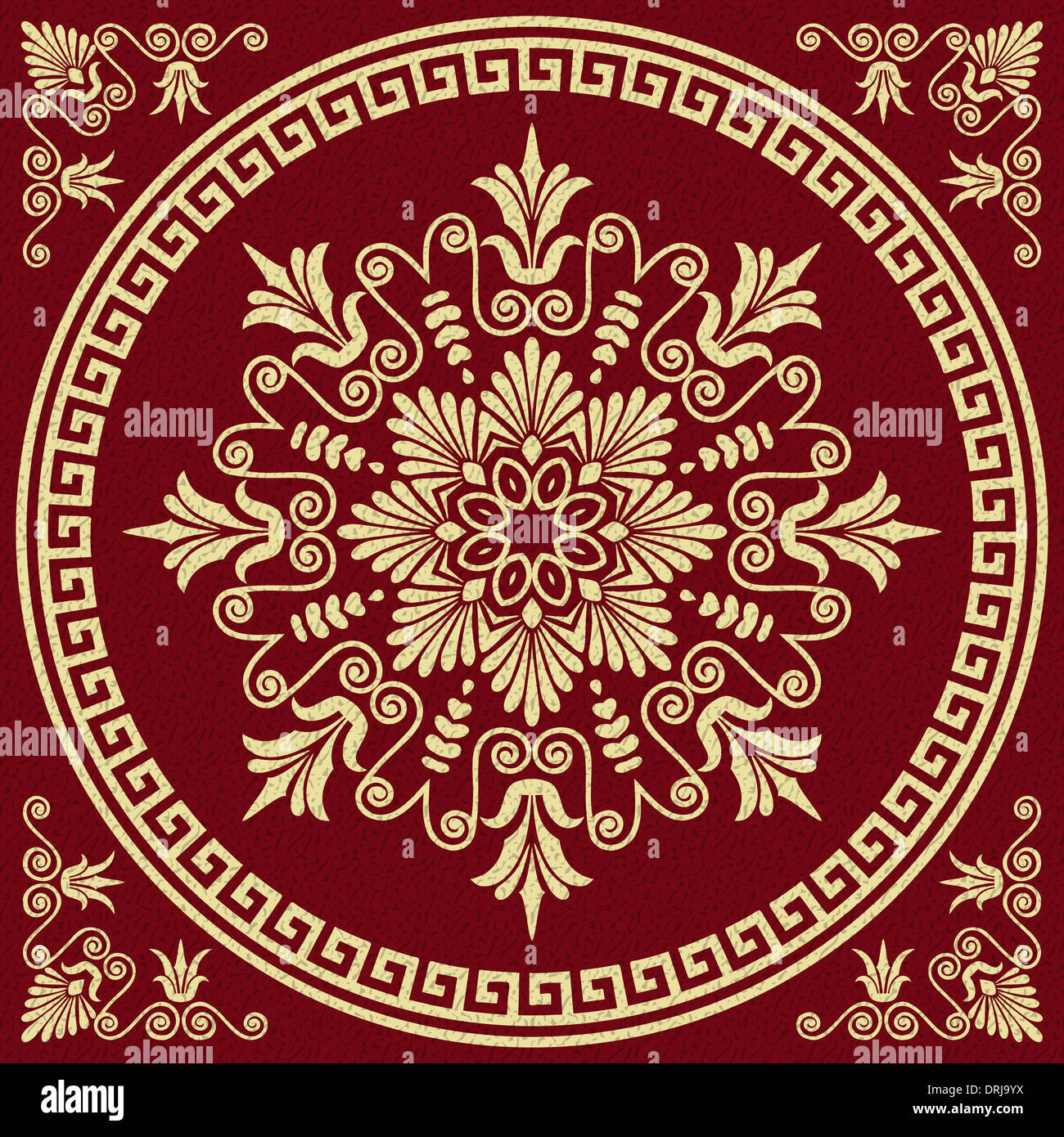set Traditional vintage golden square and round Greek ornament (Meander ...
