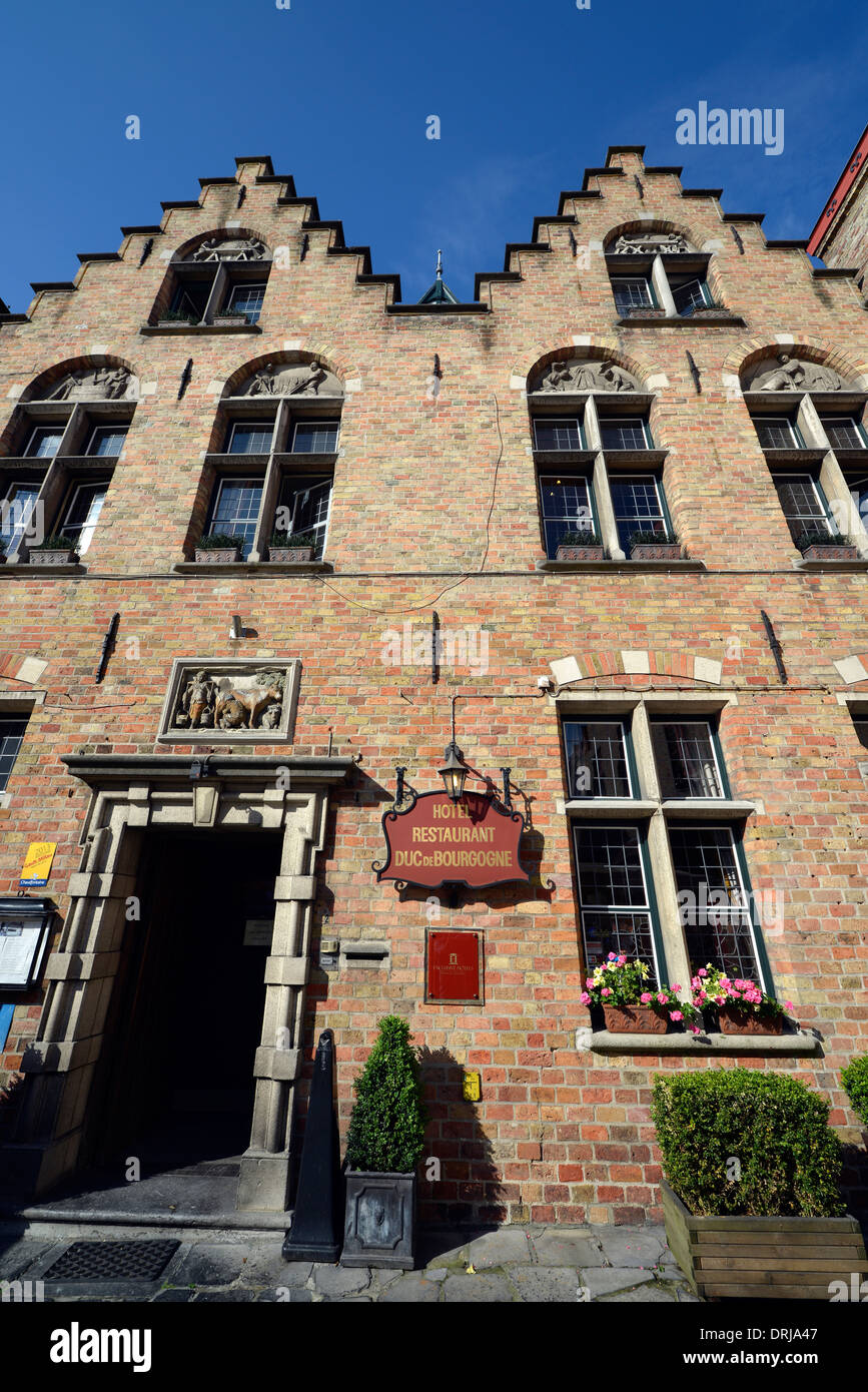 Hotel restaurant Duc de Bourgogne, guild houses, Old Town, UNESCO world cultural heritage Brugge, Flanders, Belgium, Europe, Hot Stock Photo