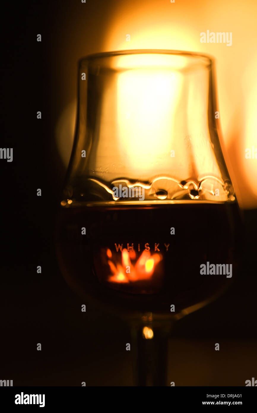 Single malt whisky in a whisky glass. Stock Photo