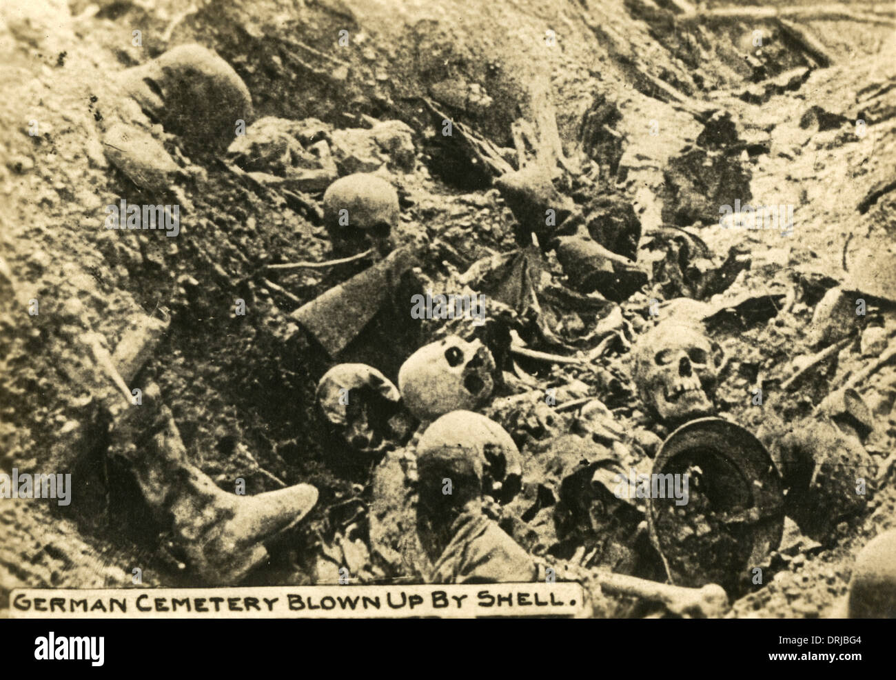 German cemetery blown up by American shell, WW1 Stock Photo