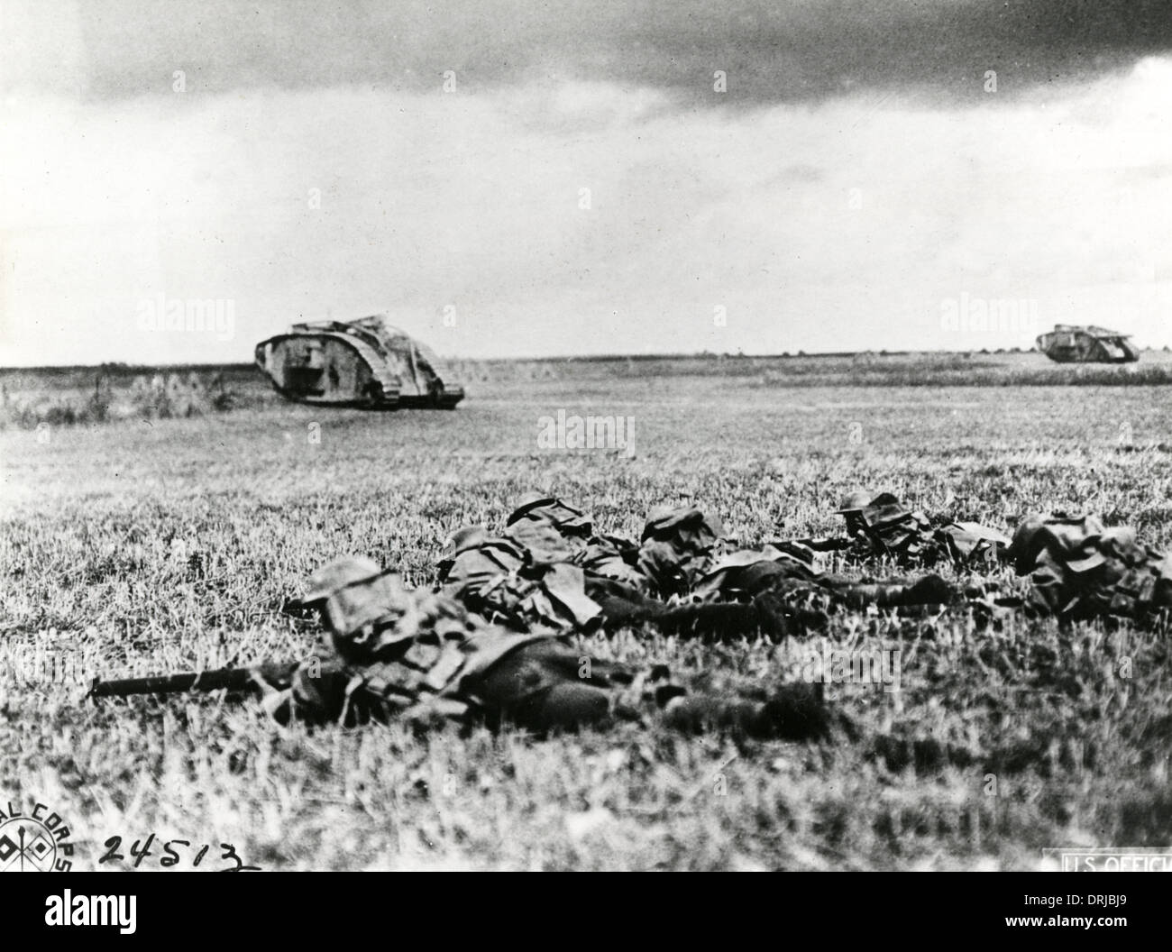 American troops with tanks, France, WW1 Stock Photo