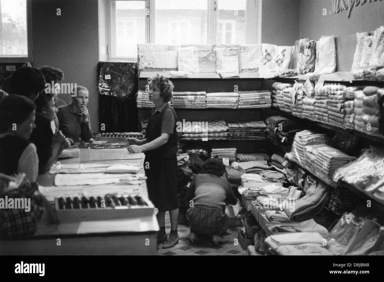 Scene in a textile shop at Bratsk, Siberia, Russia Stock Photo