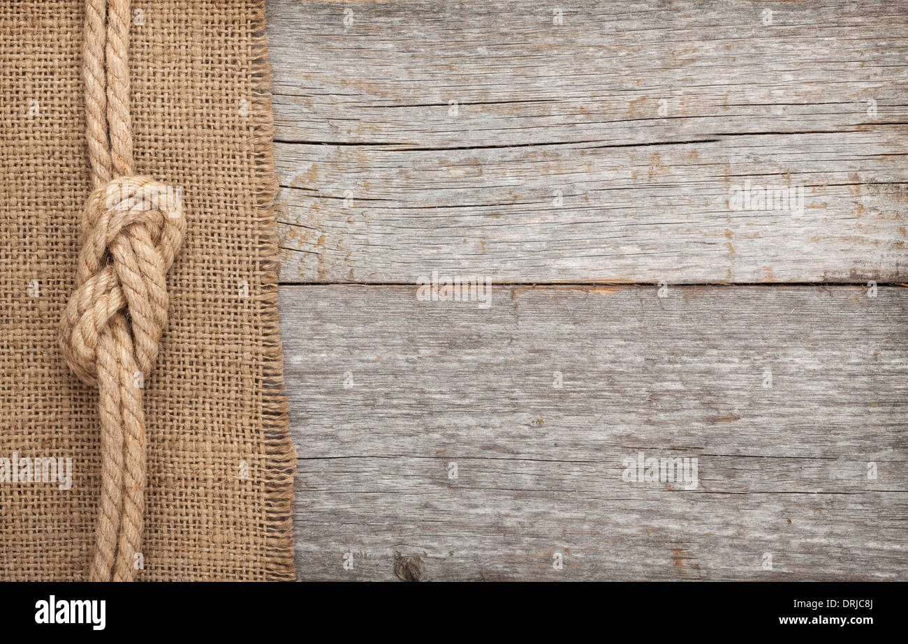 Ship Rope On Old Wooden Texture Background With Copy Space Stock