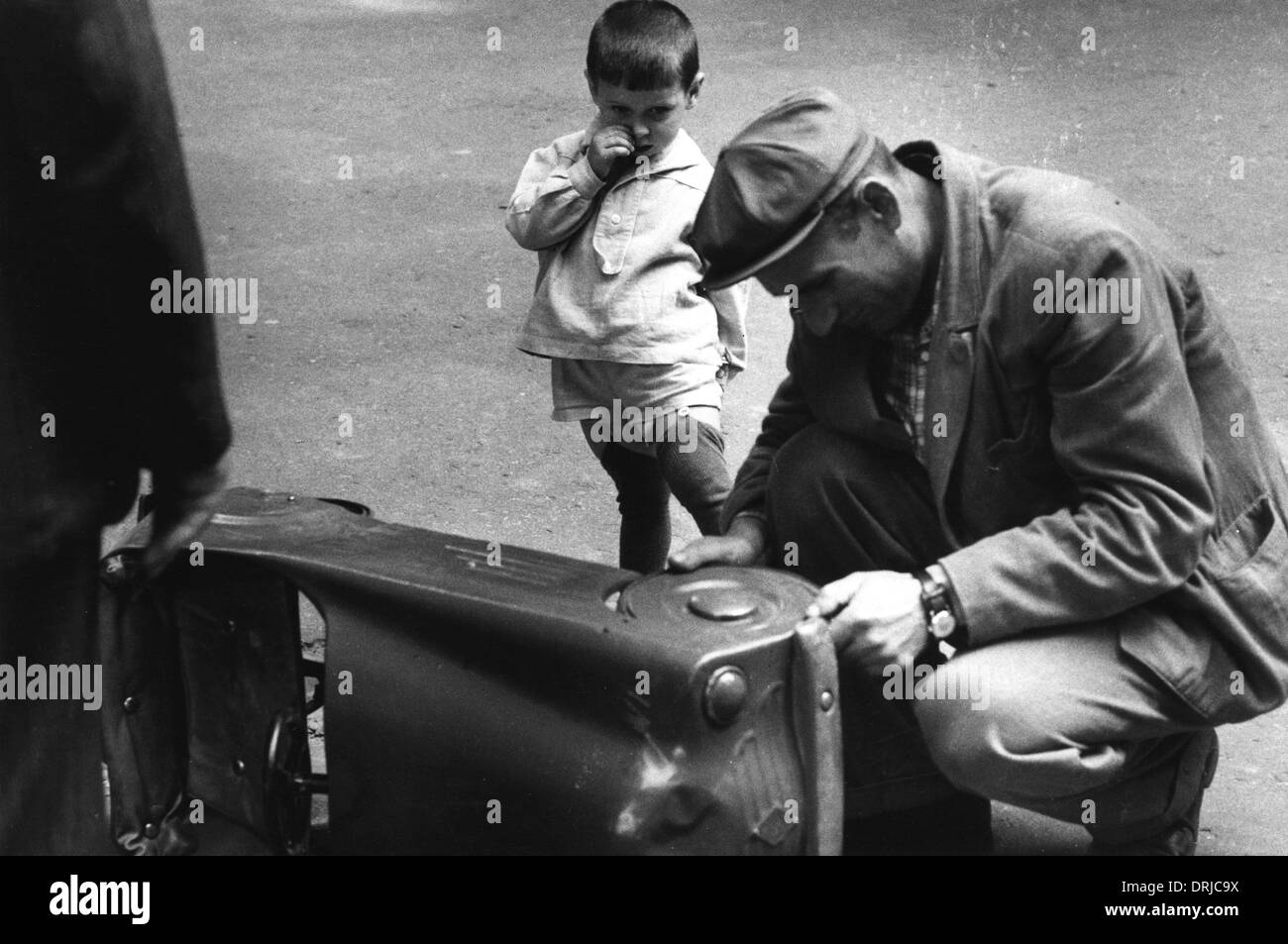 Little boy and man with toy car, Kiev, Ukraine Stock Photo