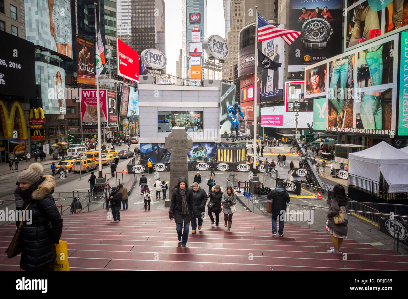 The Fox Sports broadcast headquarters in the middle of Times Square on Super Bowl Boulevard in New York Stock Photo