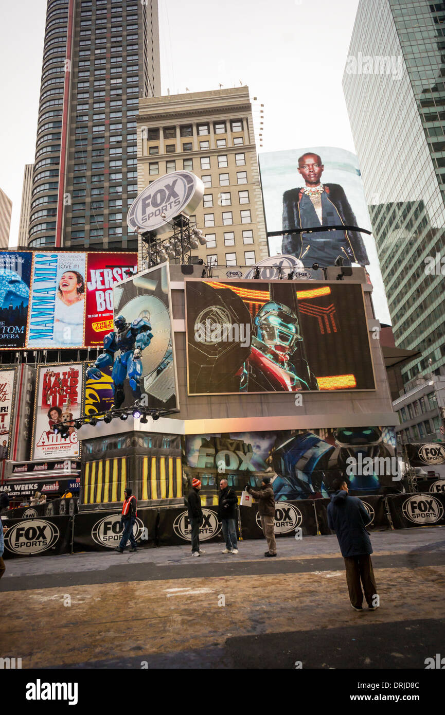 The Fox Sports broadcast headquarters in the middle of Times Square on Super Bowl Boulevard in New York Stock Photo