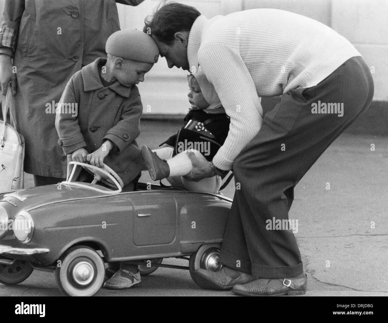 Father, children and toy car, Moscow, Russia Stock Photo