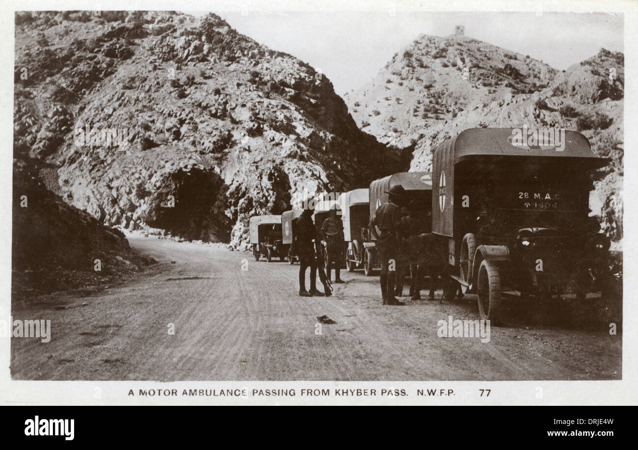 Motor Ambulance passing through the Khyber Pass, NWFP Stock Photo