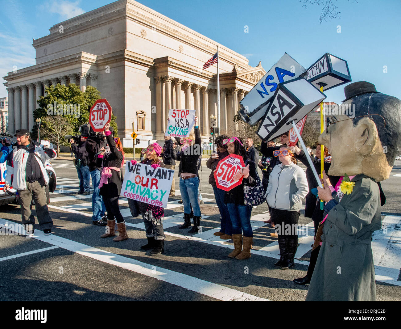 Protesters gather on Constitution Avenue in Washington, D.C. to protest government monitoring of personal telephone calls. Stock Photo
