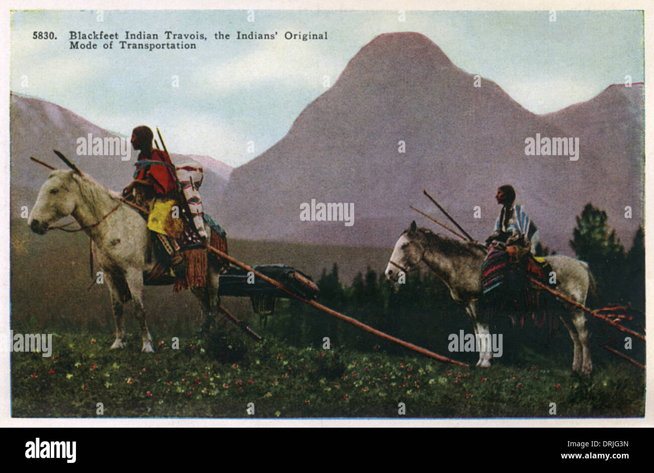 Blackfoot Indians with horse-drawn Travois Stock Photo