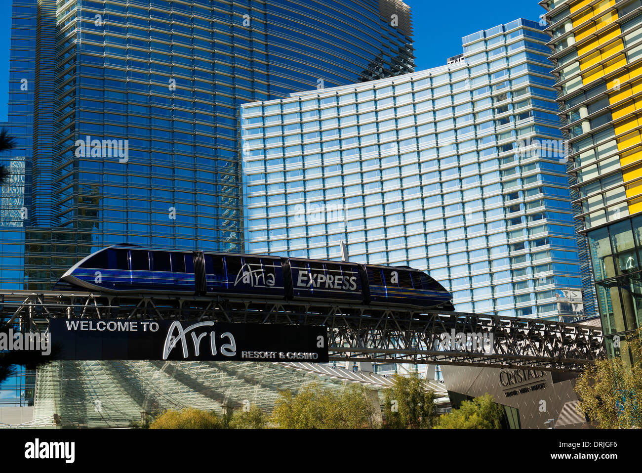 Monorail operating in front of the Aria resort. Stock Photo