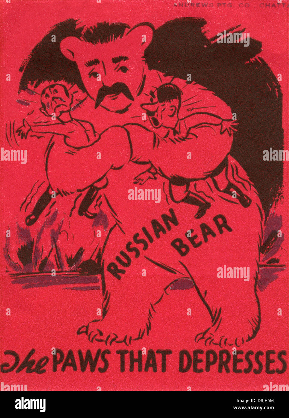 Stalin as Russian Bear crushing Hitler and Mussolini Stock Photo