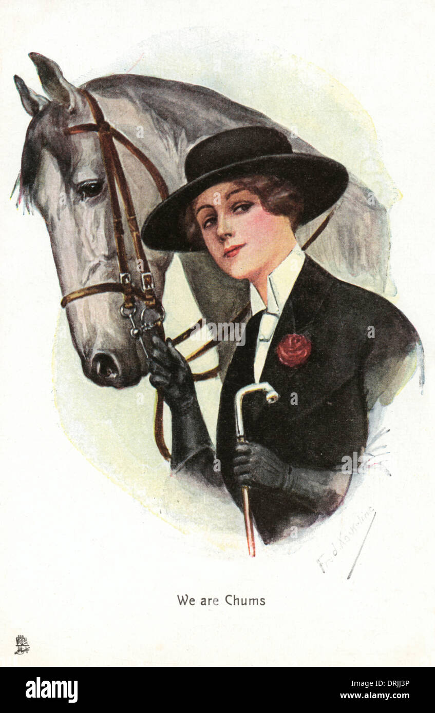 A smart lady rider with her mount Stock Photo