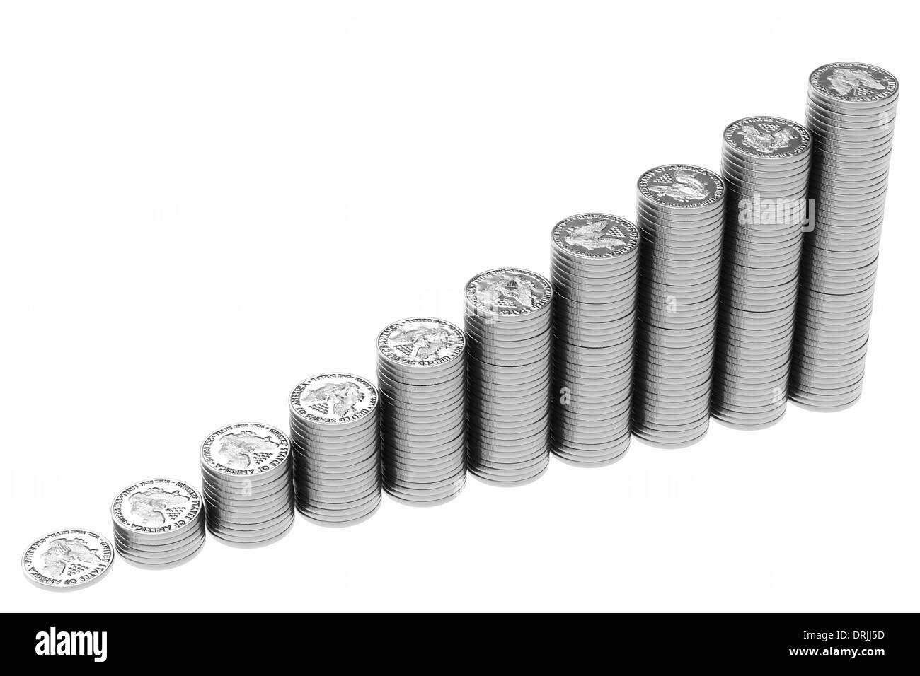 stacks of U.S. silver coins isolated on white Stock Photo - Alamy