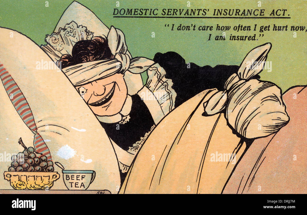 Domestic Servants Insurance Act - Comic Postcard Stock Photo