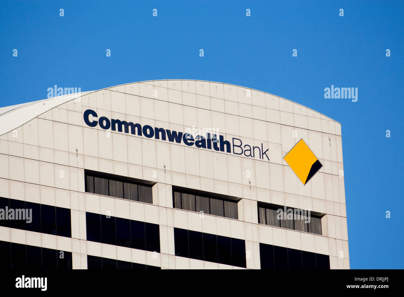 Commonwealth Bank sign and logo on top of skyscraper high rise office building Stock Photo