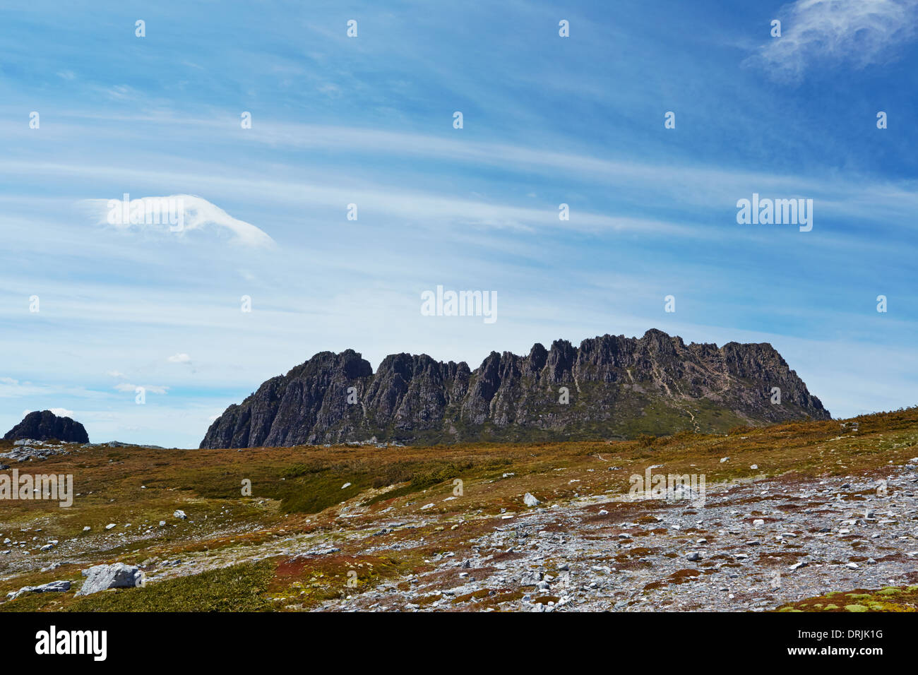 Cradle Mountain from Overland Trail aspect. Stock Photo