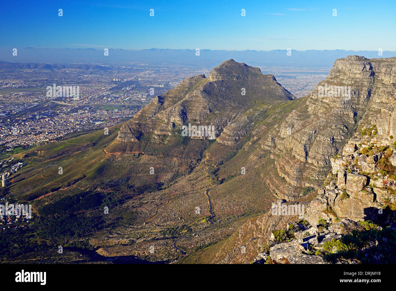 Look of the mesa on Capetown in the evening, western cape, west cape, South Africa, Africa, Blick vom Tafelberg auf Kapstadt am Stock Photo