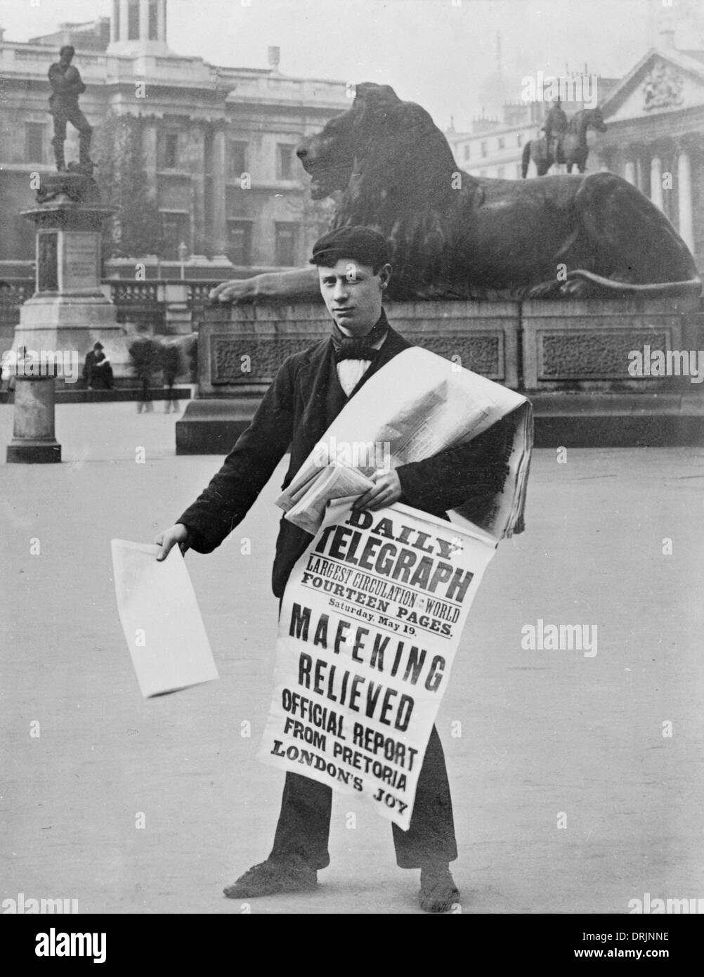 Relief of Mafeking, newspaper seller in Trafalgar Square Stock Photo