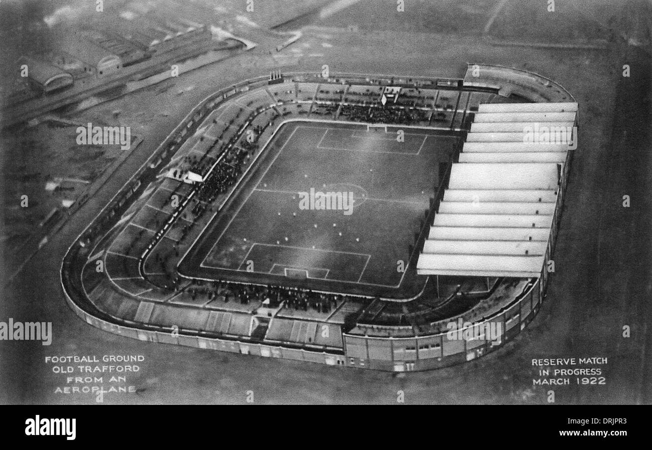 Old Trafford football ground, aerial view. Manchester. Stock Photo