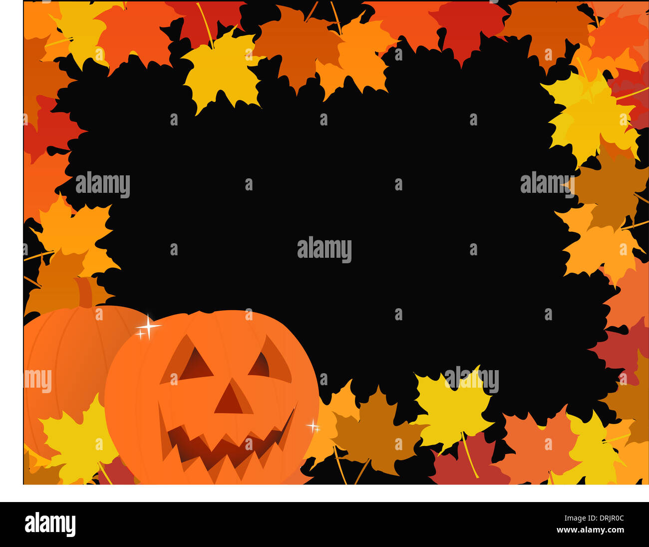 halloween pumpkin leaves frame illustration design over white Stock ...