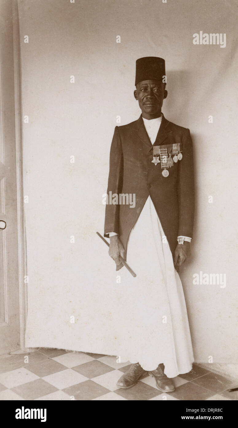 Portrait of a British Sudanese soldier displaying his medals Stock Photo
