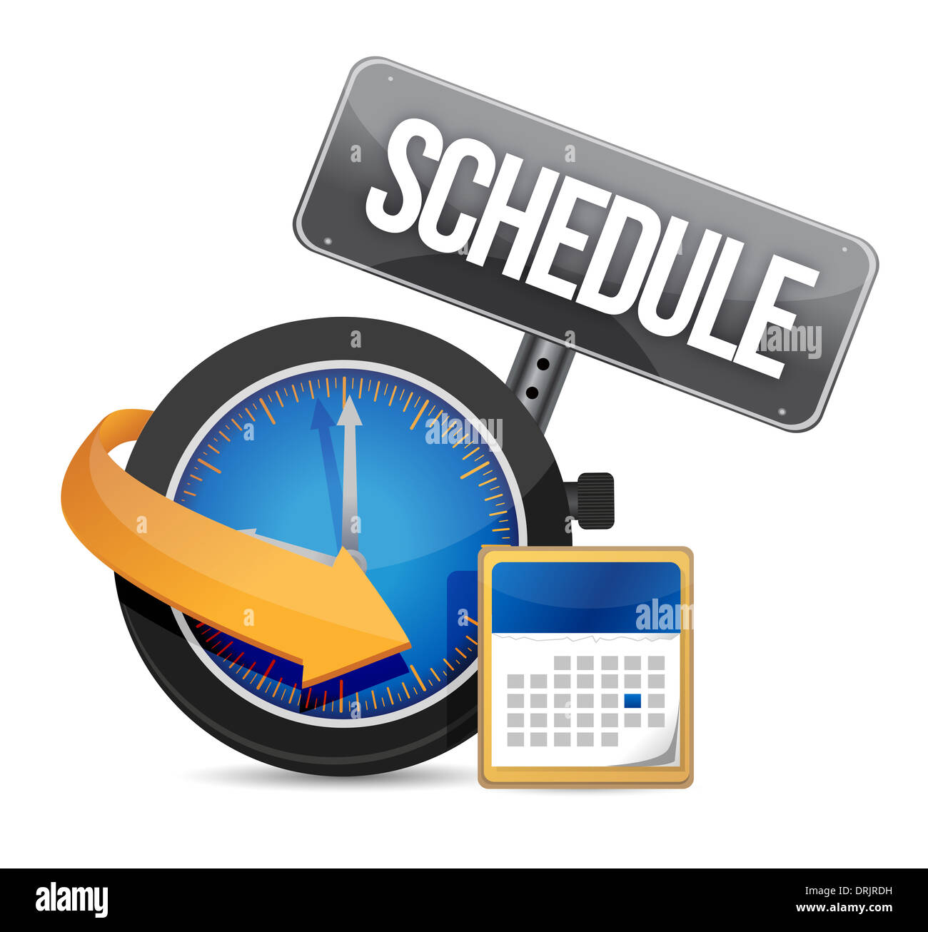 Schedule icon with clock illustration design over a white background Stock  Photo - Alamy