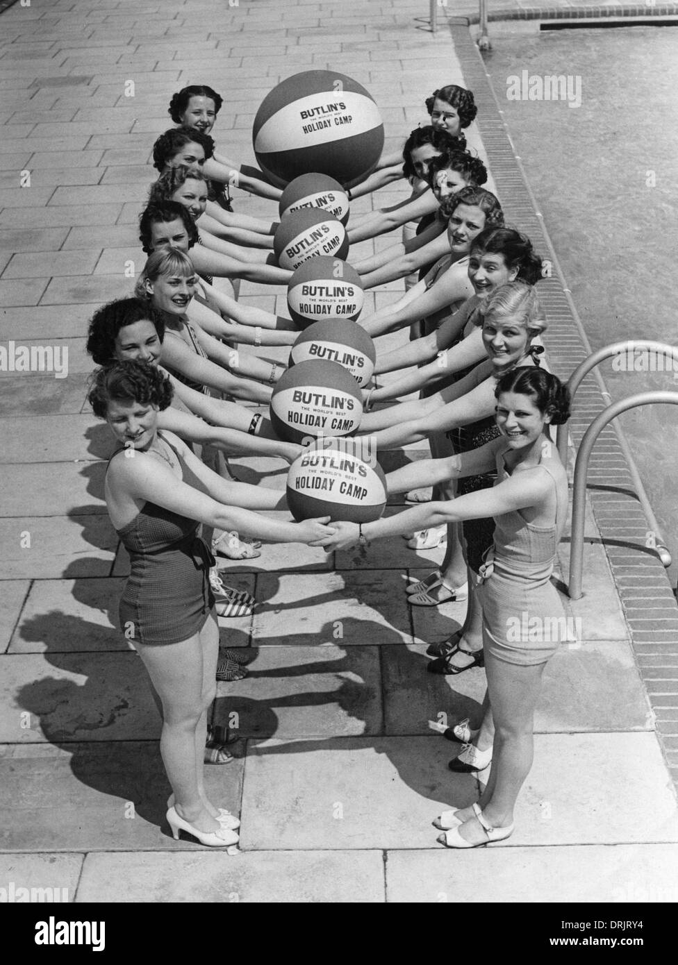 A group of women in swimsuits and beach balls, Butlins Stock Photo