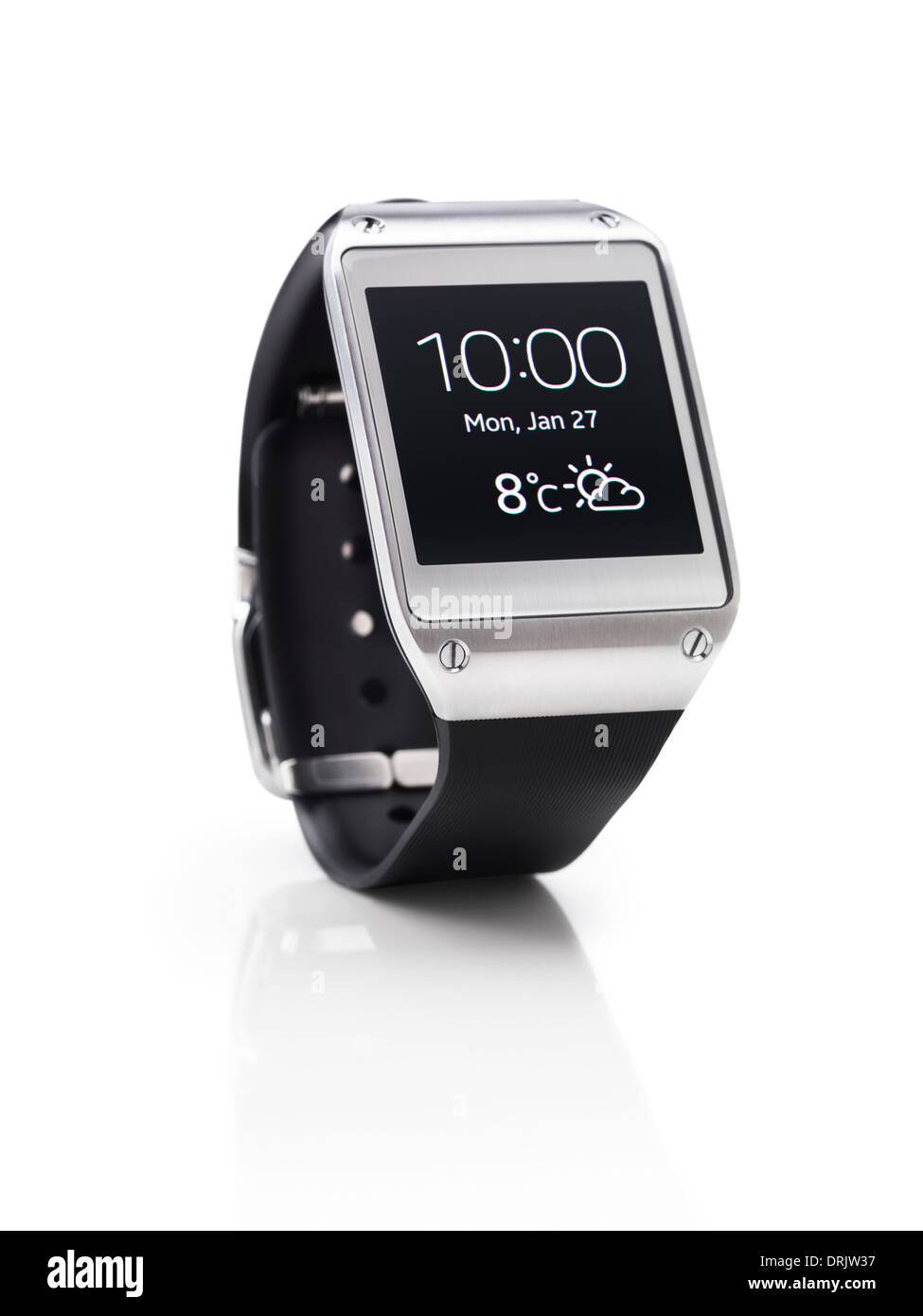 Samsung Galaxy Gear smart watch closeup. Isolated watch on white background with clipping path. Stock Photo