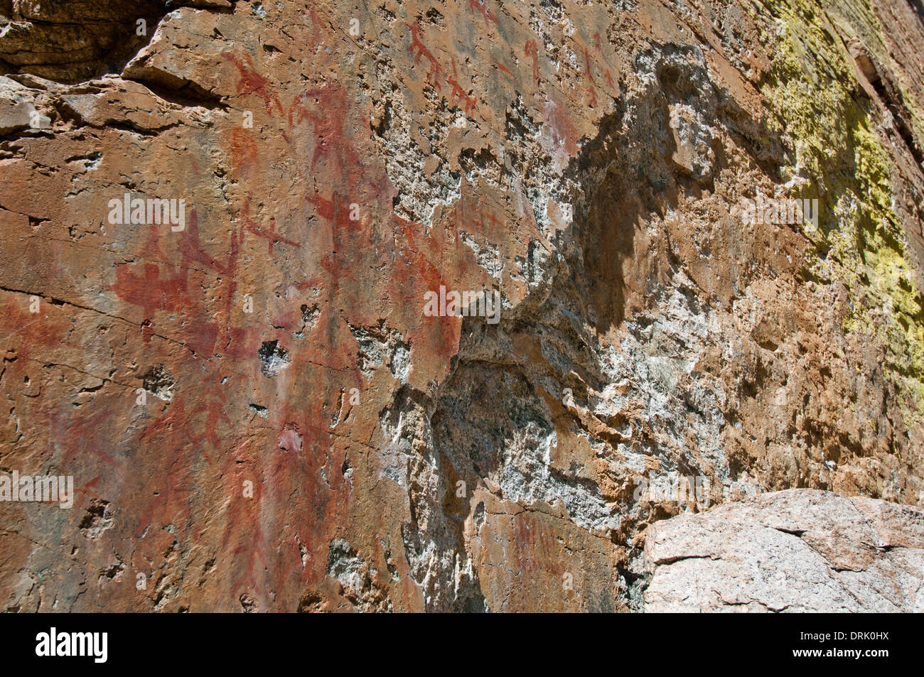 Sheepeater Indian pictographs at Tombstone Rock on the Middle Fork of the Salmon River Idaho following severe vandalism Stock Photo