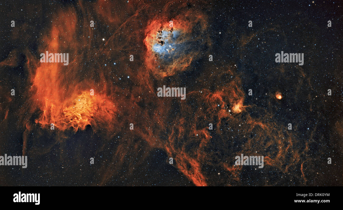 Deep space images in colour - The Tadpoles, Flaming Star and Spider nebula Stock Photo