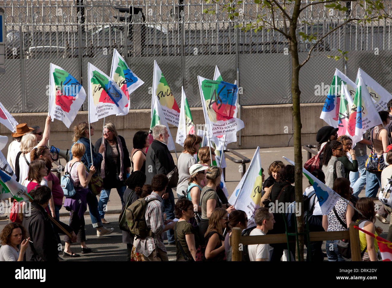 A strike of social workers in Paris, with union FSU SNUAS FP. Stock Photo