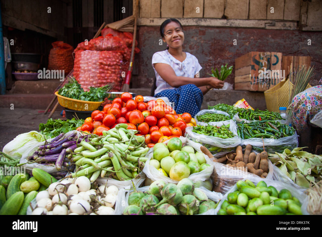 Vegetable market in Yangon, Myanmar Stock Photo