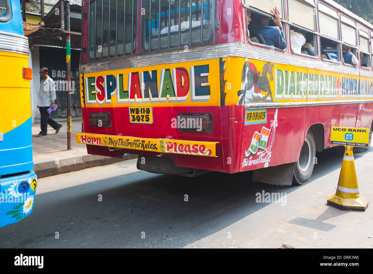 A bus stuck in a traffic jam in Calcutta, India. Stock Photo