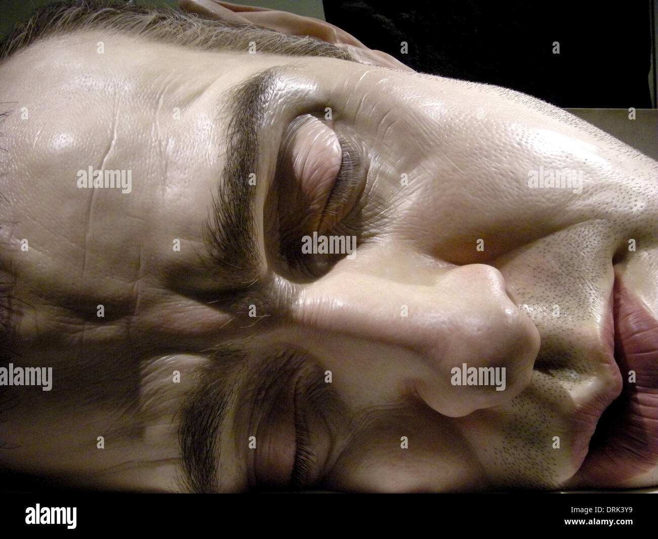 Artist's Ron Mueck Mask II hyperrealist self-portrait on exhibition at the British Museum, London, UK Stock Photo