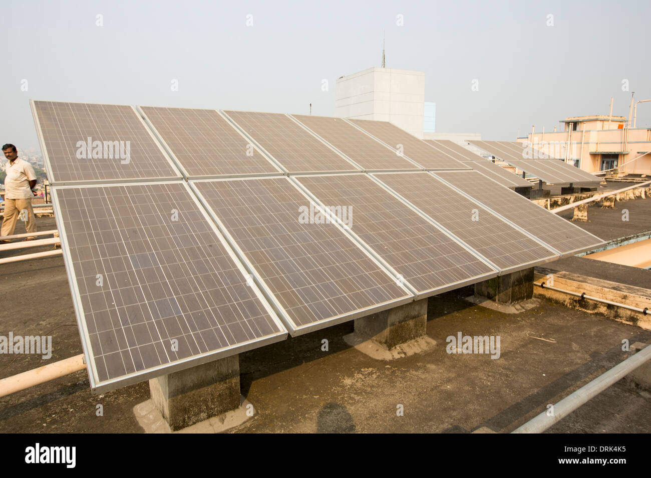 Solar electric panels on the roof of the Ramakrishna Mission Seva Pratishthan, a charity hospital Stock Photo