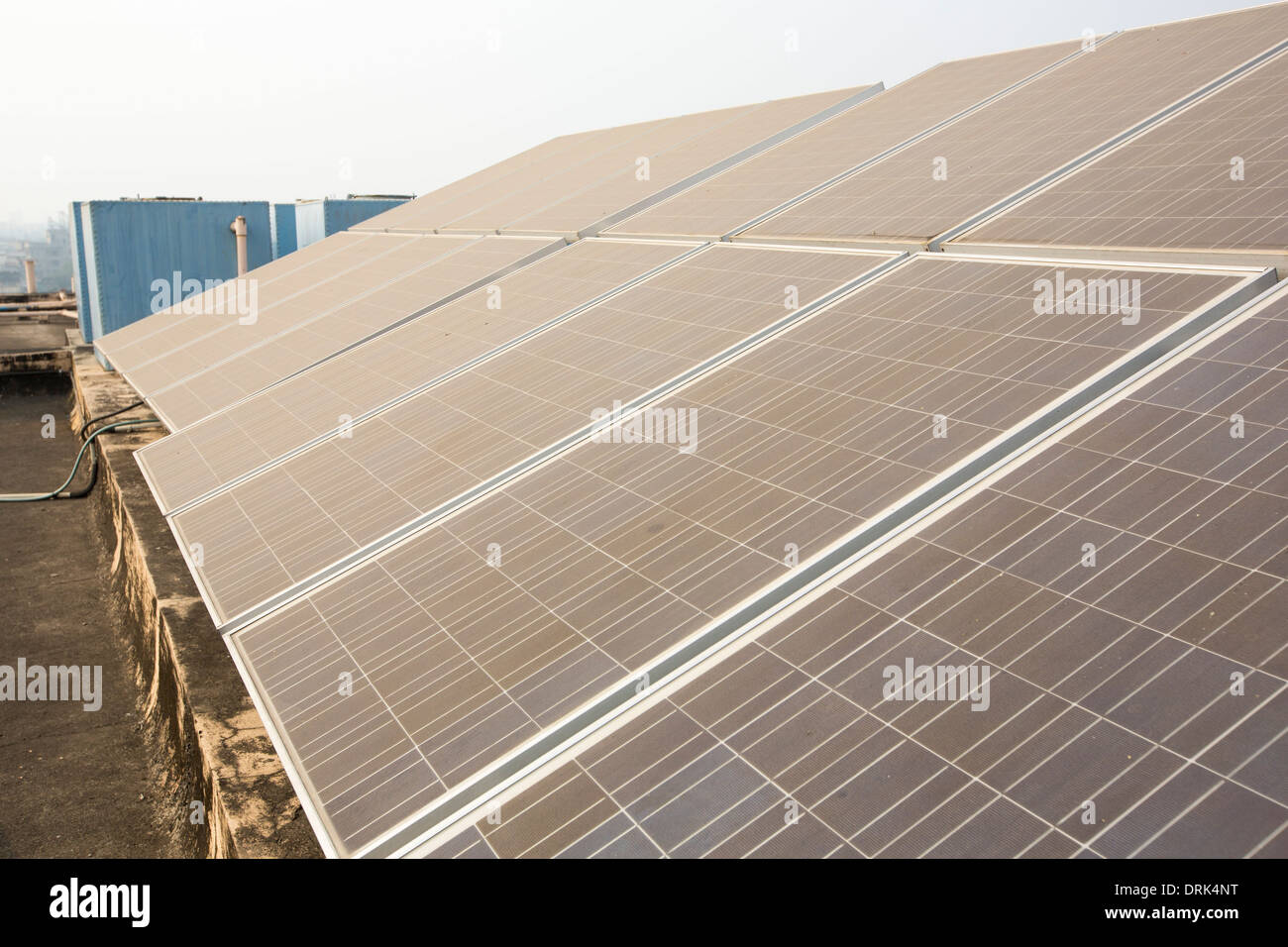 Solar electric panels on the roof of the Ramakrishna Mission Seva Pratishthan, a charity hospital Stock Photo