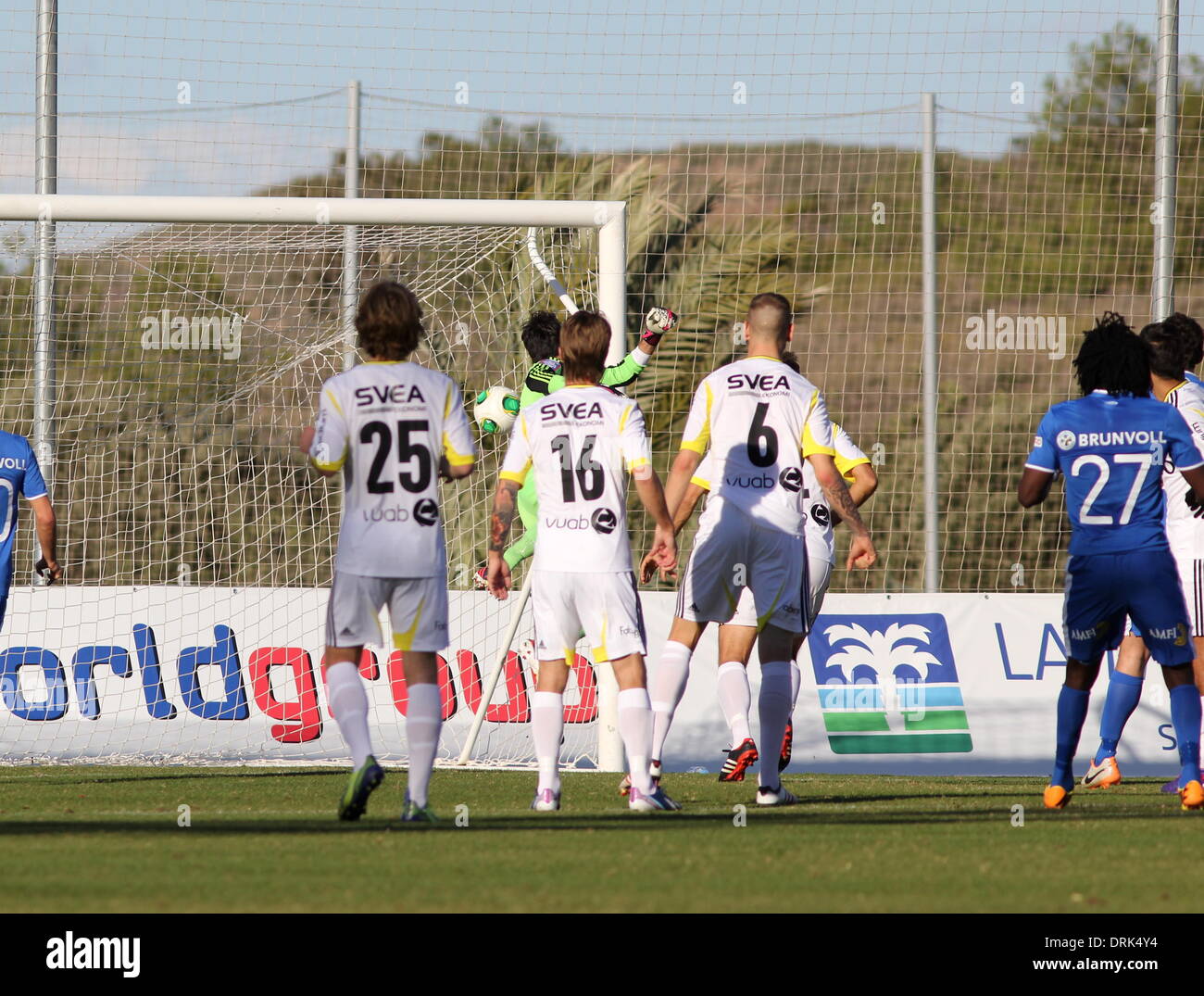 La Manga, Spain. 27th January 2014. AIK v Molde FK Copa Del Sol at La Manga Club    Photograph by Tony Henshaw/La Manga Photos Daniel Chima Chukwu scores a goal for Molde/Alamy Live News Stock Photo