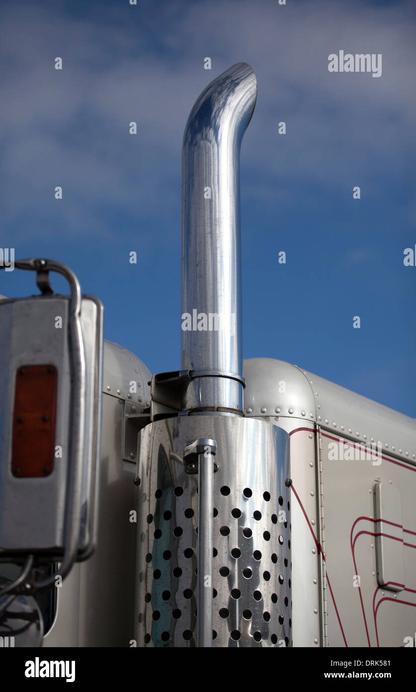 White freightliner lorry exhaust pipe Stock Photo
