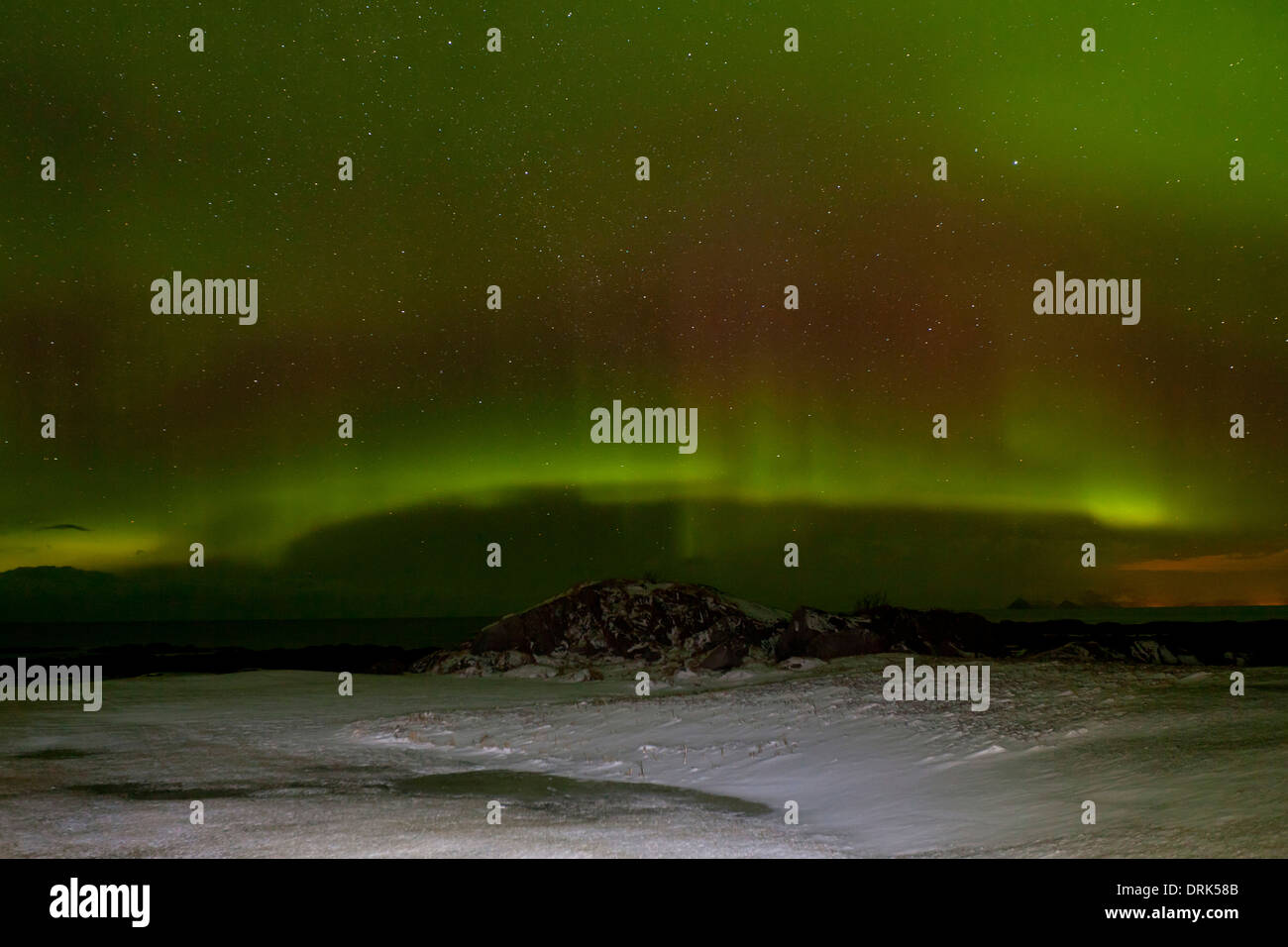 Northern Lights, Aurora Borealis Over The Lofoten, Norway Stock Photo ...