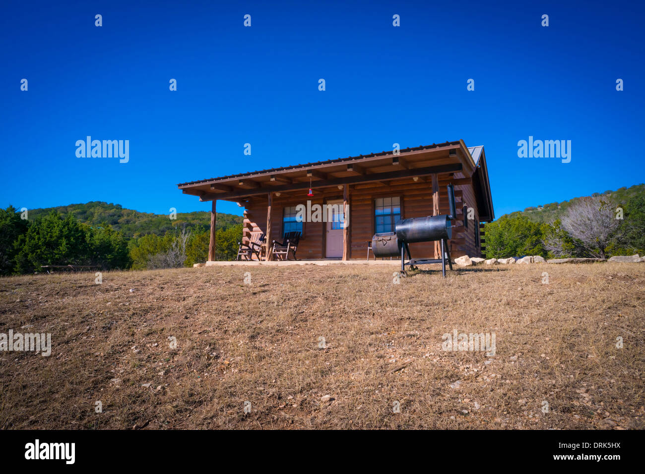 USA, Texas, view to log cabin Stock Photo