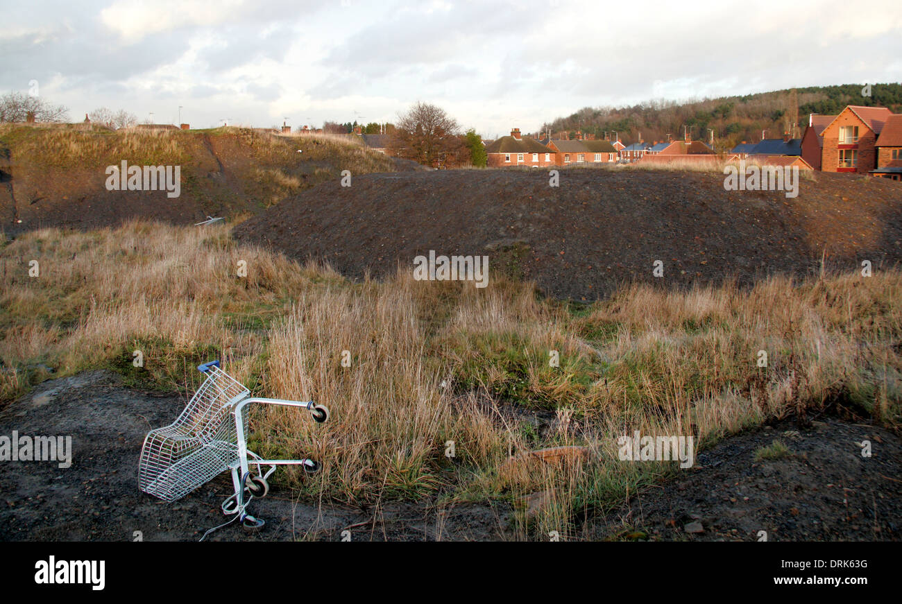Waste land on site of former coal mine/colliery with spoil heaps, New Ollerton, Nottinghamshire, England,UK Stock Photo