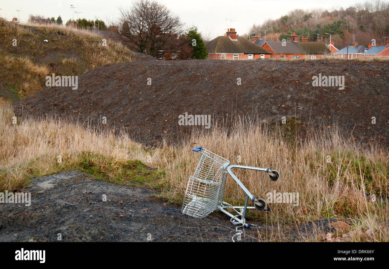 Waste land on site of former coal mine/colliery with spoil heaps, New Ollerton, Nottinghamshire, England,UK Stock Photo