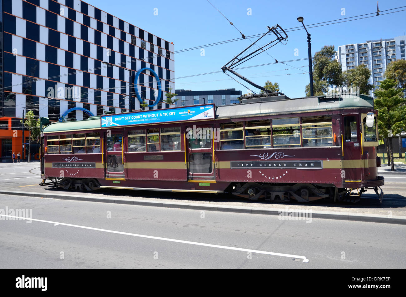 A W7 Class Melbourne Tram at Docklands on the city circle line Stock Photo